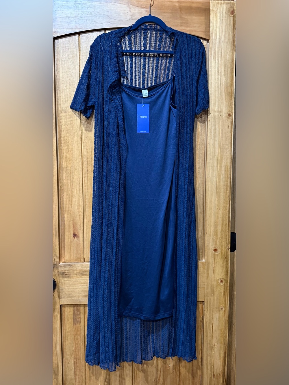 Floerns Two-Piece Mesh Lace Robe and Camisole Nightgown Set